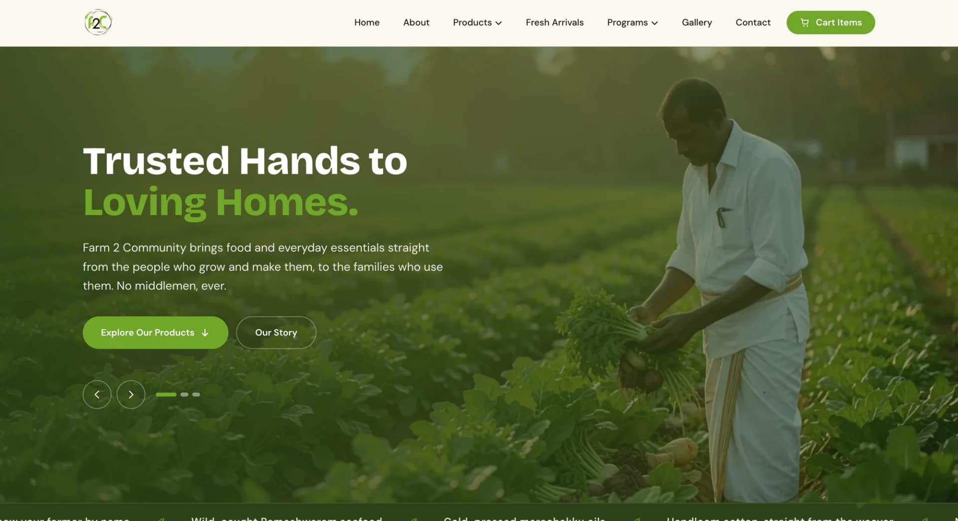 Farm 2 Community website homepage