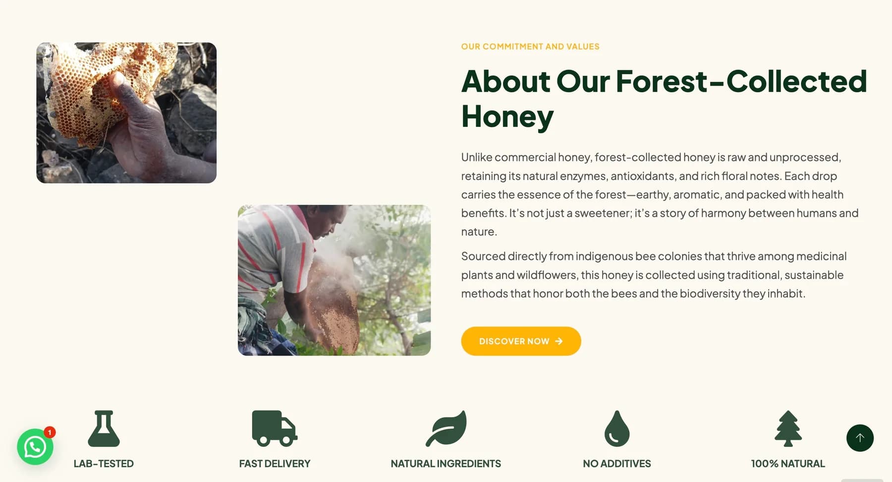 Hill Drop Honey website, screen 2 of 7