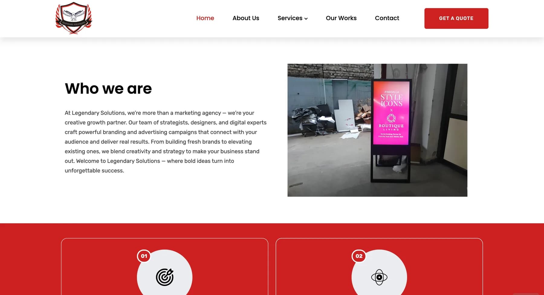 Legendary Solutions website, screen 2 of 5