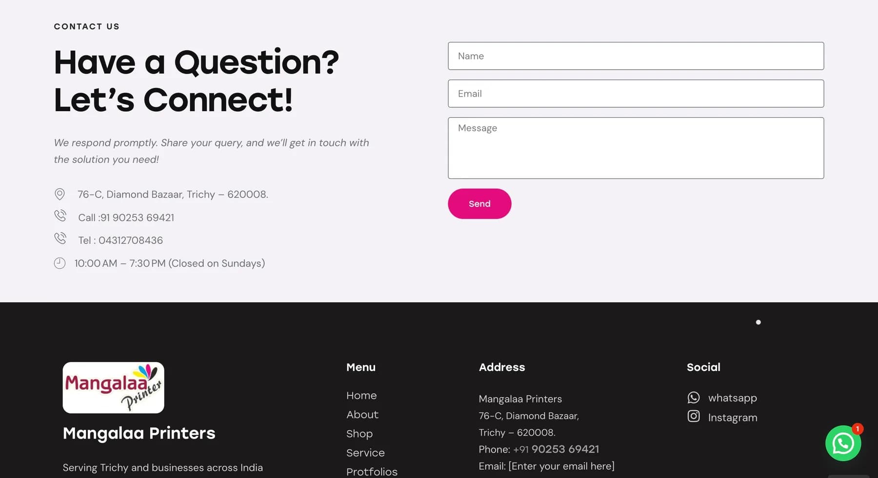 Mangalaa Printers website, screen 3 of 4