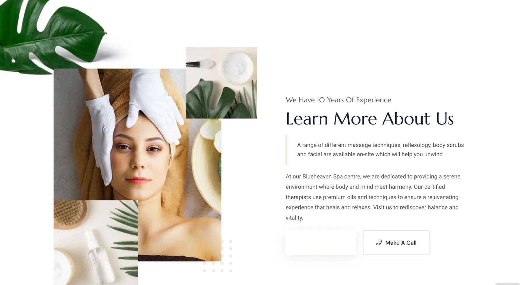 Blue Heavens Spa website, screen 1 of 4